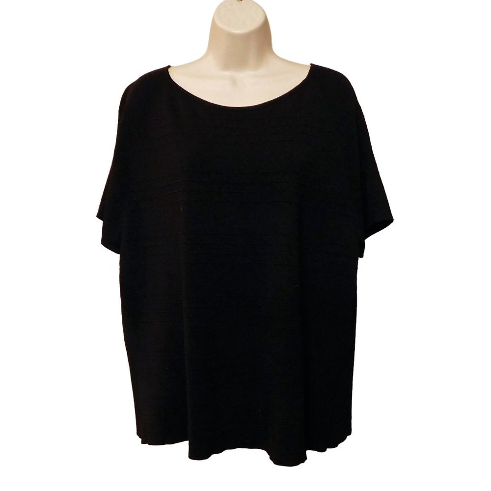 Sag Harbor Top 2X Black Pullover Casual Scoop Neck Short Sleeve Rayon Nylon